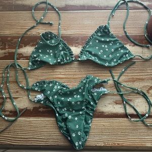 Faithful the Brand Green Floral Bikini with Frill